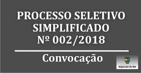 Processo Seletivo Simplificado nº 002/2018 – Convocação – Direito e Educação Física