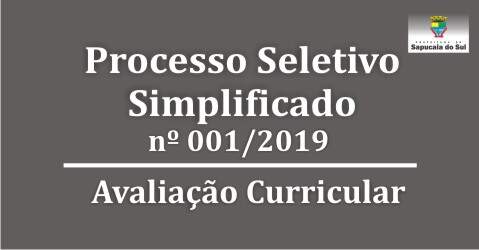 Processo Seletivo Simplificado nº 001/2019 – Avaliação Curricular