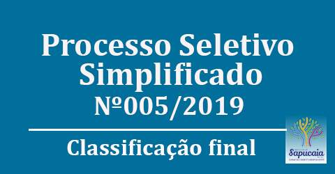 Processo Seletivo Simplificado nº 005/2019 – Classificação final