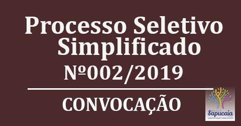 Processo Seletivo Simplificado Nº 02/2019 – CONVOCAÇÃO