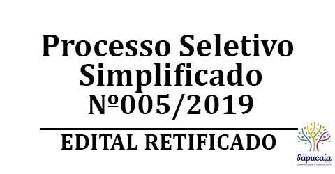 Processo Seletivo Simplificado  n°005/2019 – Edital RETIFICADO