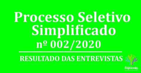 Processo Seletivo Simplificado nº 002/2020 –  Resultado da entrevista de Técnico em Agropecuária