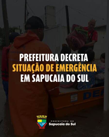 Sapucaia do Sul declara situação de emergência devido às fortes chuvas.