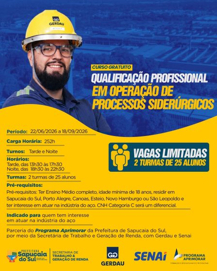 Abertas inscrições para curso gratuito de Qualificação Profissional em Operação de Processos Siderúrgicos