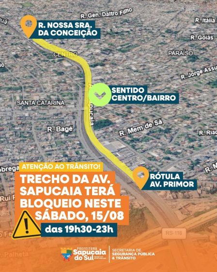Avenida Sapucaia terá bloqueio temporário na noite deste sábado