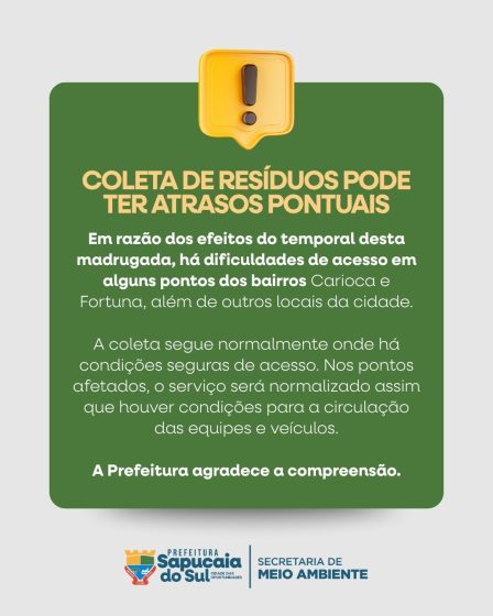 Coleta de resíduos pode ter atrasos pontuais nesta segunda (21)