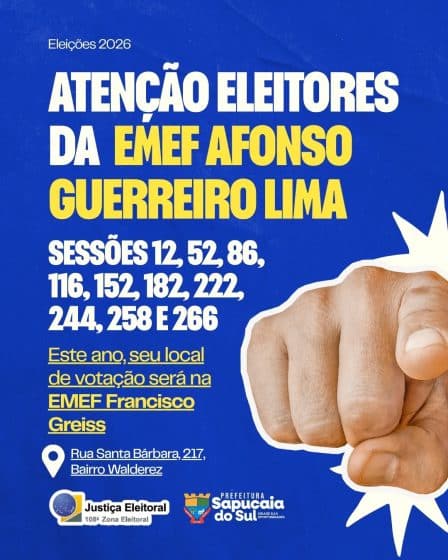 Cartório Eleitoral informa sobre mudança de local de votação para eleitores da EMEF Afonso Guerreiro Lima