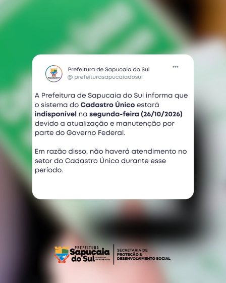 Atendimento do Cadastro Único estará suspenso no dia 26 de outubro