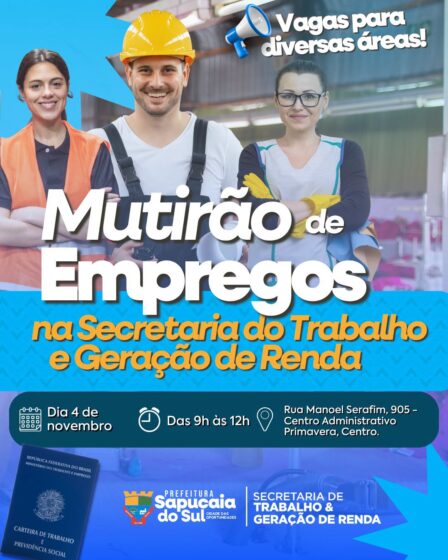Mutirão de empregos acontece no dia 4 de novembro
